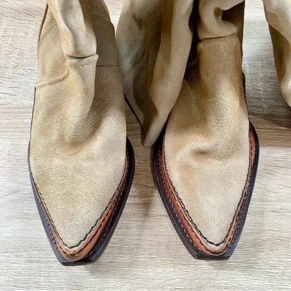 New Free People Sterling Western Knee High Suede Boots Tan Brown Womens 6.5 - Picture 7 of 15